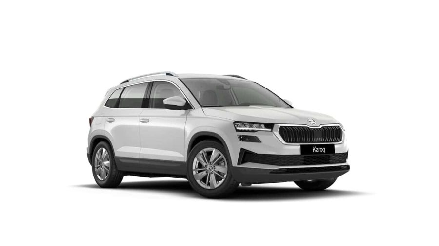 Renting Skoda Karoq2.0 TDi DSG Selection 4×4 Blanco Luna, Gris Graphite Sin Entrada