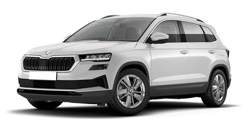 Renting Skoda Karoq2.0 TDI DSG Selection Blanco Luna, Gris Graphite Sin Entrada