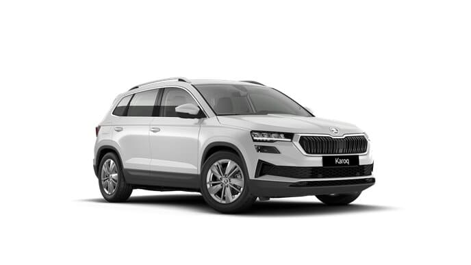 Renting Skoda Karoq2.0 TDI DSG Selection Blanco Luna, Gris Graphite Sin Entrada