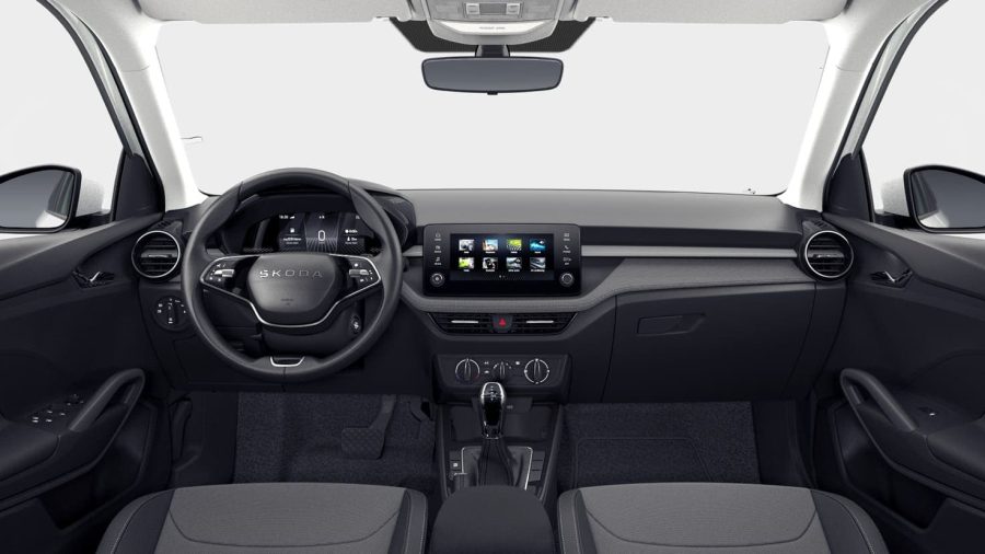 Renting Skoda Fabia1.0 TSI DSG Selection Blanco Luna, Gris Graphite Sin Entrada