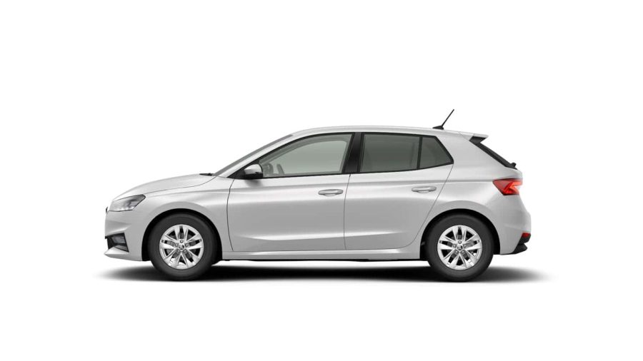 Renting Skoda Fabia1.0 TSI DSG Selection Blanco Luna, Gris Graphite Sin Entrada